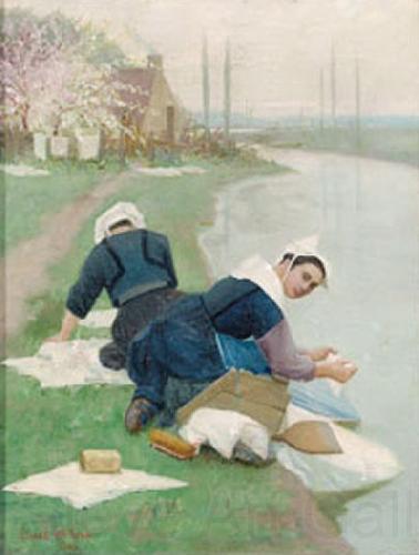 Lionel Walden Women Washing Laundry on a River Bank Norge oil painting art